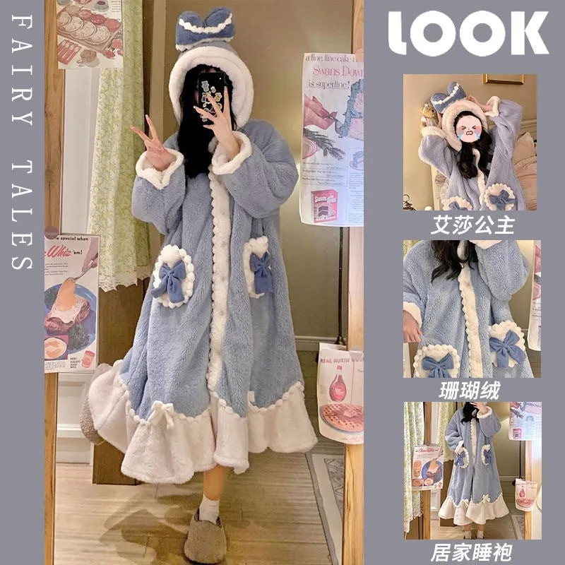 INSTOCK-Cute cartoon coral fleece one-piece pajamas for women