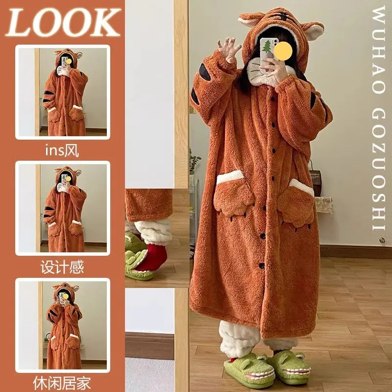 INSTOCK-Cute cartoon coral fleece one-piece pajamas for women