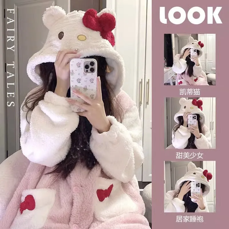 INSTOCK-Cute cartoon coral fleece one-piece pajamas for women