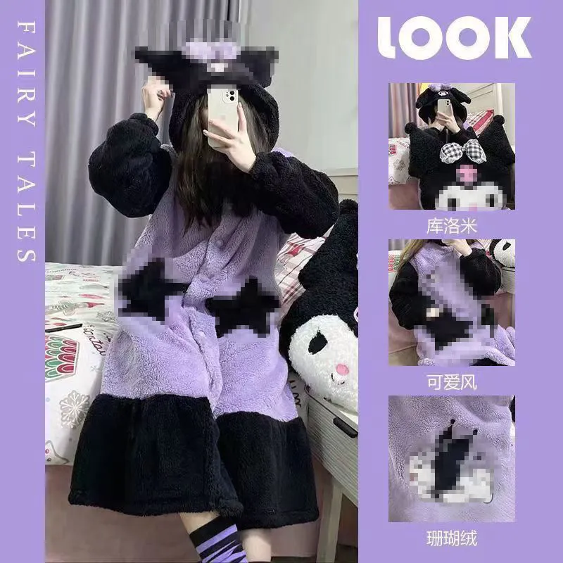 INSTOCK-Cute cartoon coral fleece one-piece pajamas for women