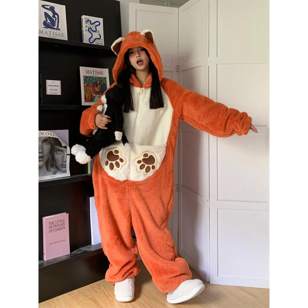 INSTOCK-Cute cartoon coral fleece one-piece pajamas for women