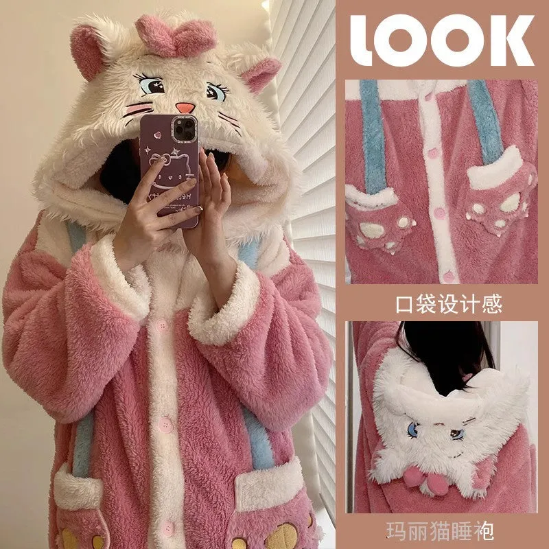 INSTOCK-Cute cartoon coral fleece one-piece pajamas for women