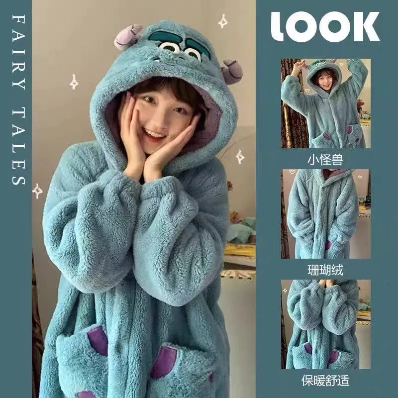 INSTOCK-Cute cartoon coral fleece one-piece pajamas for women