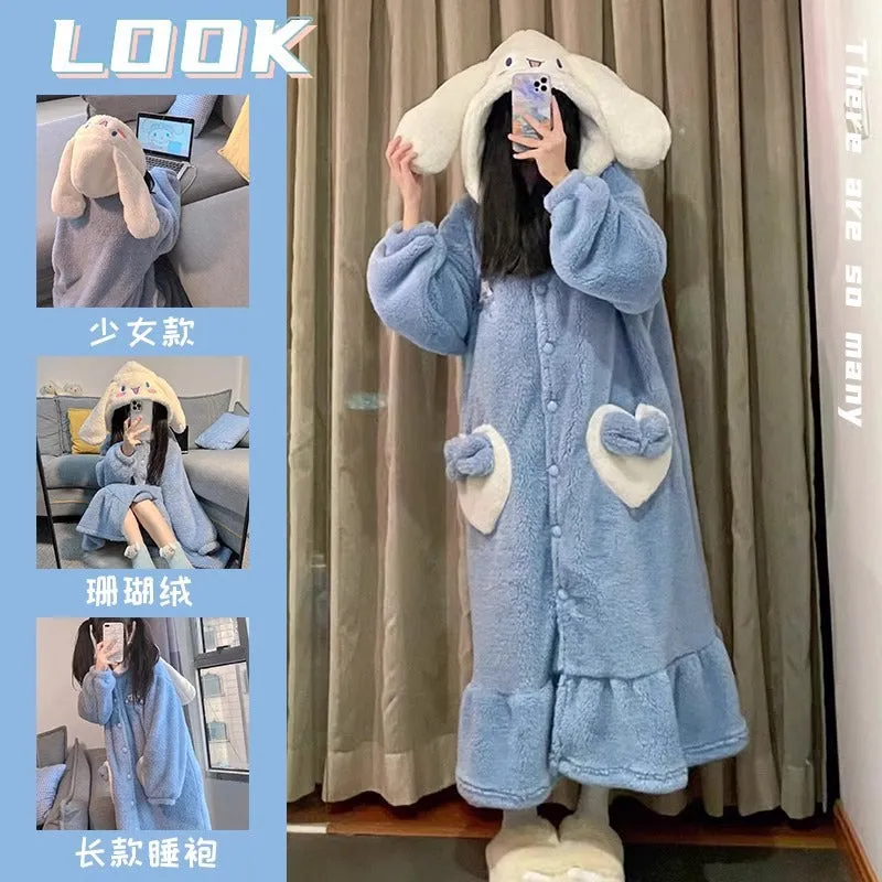INSTOCK-Cute cartoon coral fleece one-piece pajamas for women