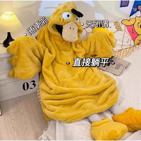 INSTOCK-Cute cartoon coral fleece one-piece pajamas for women