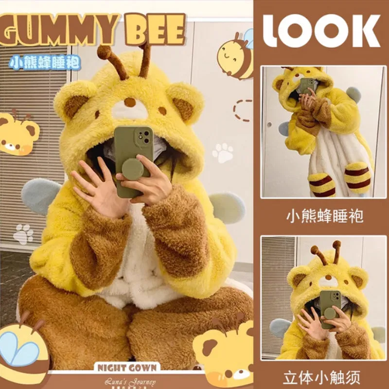 INSTOCK-Cute cartoon coral fleece one-piece pajamas for women