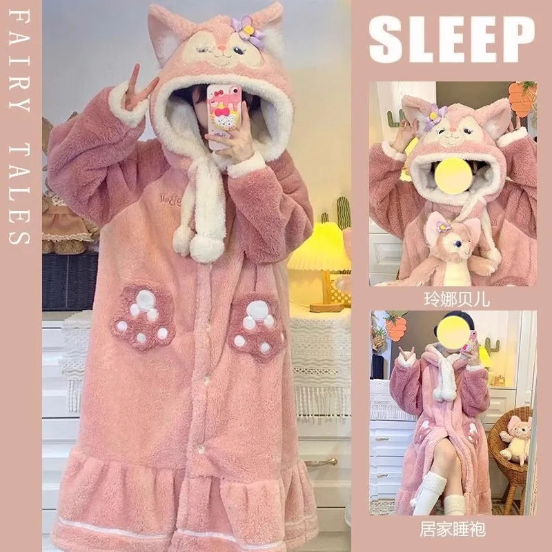 INSTOCK-Cute cartoon coral fleece one-piece pajamas for women