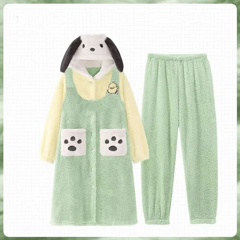 INSTOCK-Cute cartoon coral fleece one-piece pajamas for women