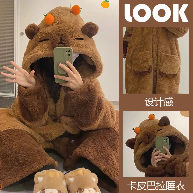 INSTOCK-Cute cartoon coral fleece one-piece pajamas for women
