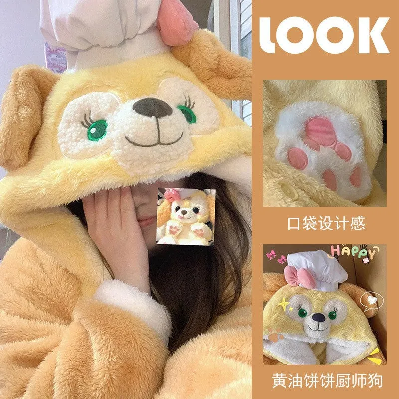 INSTOCK-Cute cartoon coral fleece one-piece pajamas for women