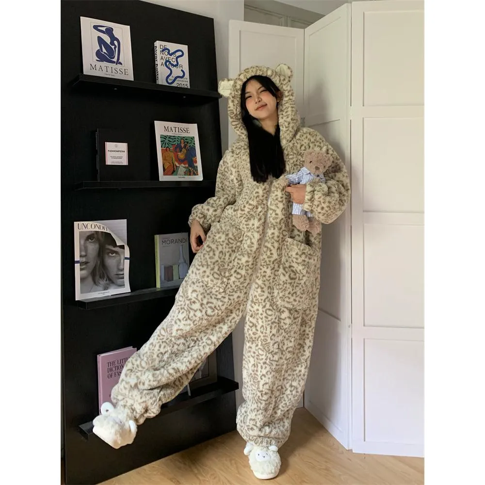 INSTOCK-Cute cartoon coral fleece one-piece pajamas for women