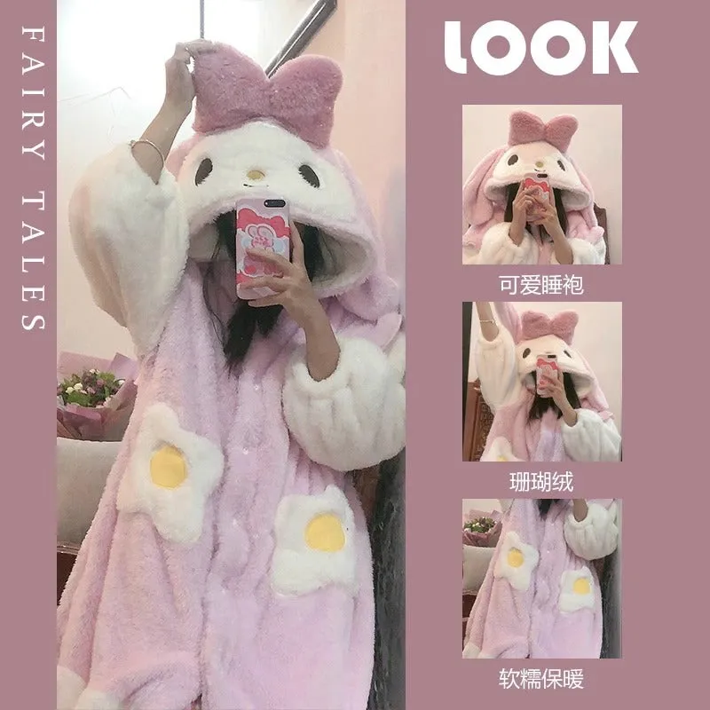 INSTOCK-Cute cartoon coral fleece one-piece pajamas for women