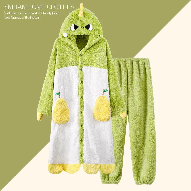 INSTOCK-Cute cartoon coral fleece one-piece pajamas for women