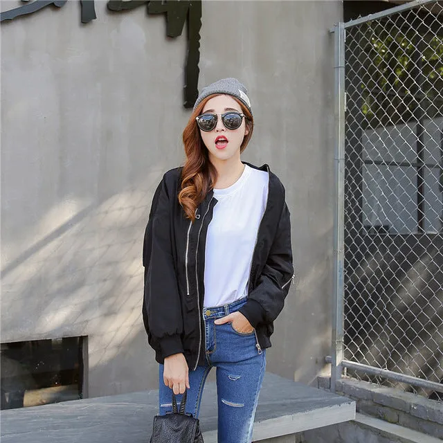 Jackets Women 2018 New Fashion Bomber Jacket Women's Hooded Basic Jacket Casual Thin Windbreaker Female Outwear Women Coat