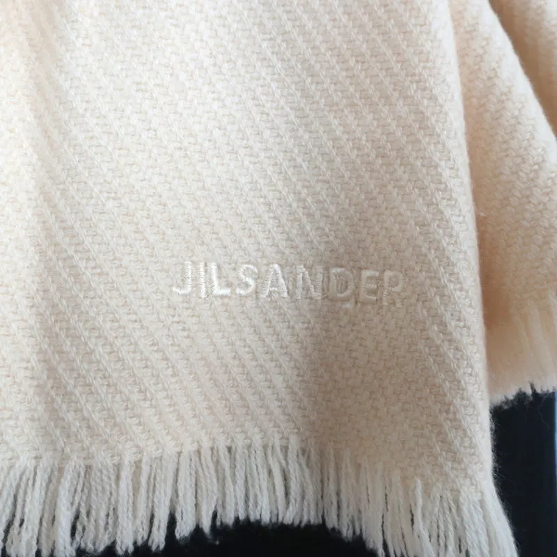Jil Sander Embroidered Logo Scarf Light Beige