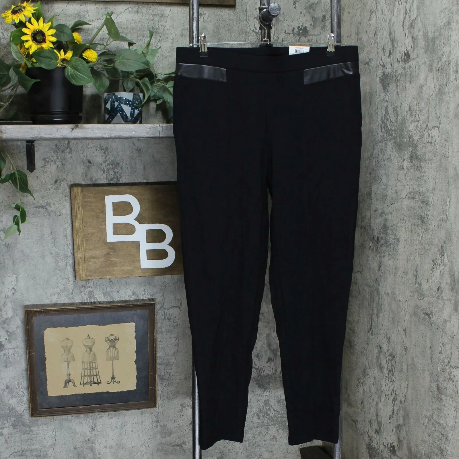 JM Collection Plus Faux Leather Trim Pull On Ponte Knit Pants