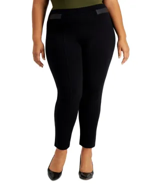 JM Collection Plus Faux Leather Trim Pull On Ponte Knit Pants