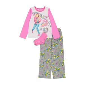 Jojo Siwa Girls Pajama Set with Socks, Long Sleeve Top and Pants 3pc PJ Outfit, 4-10, Pink