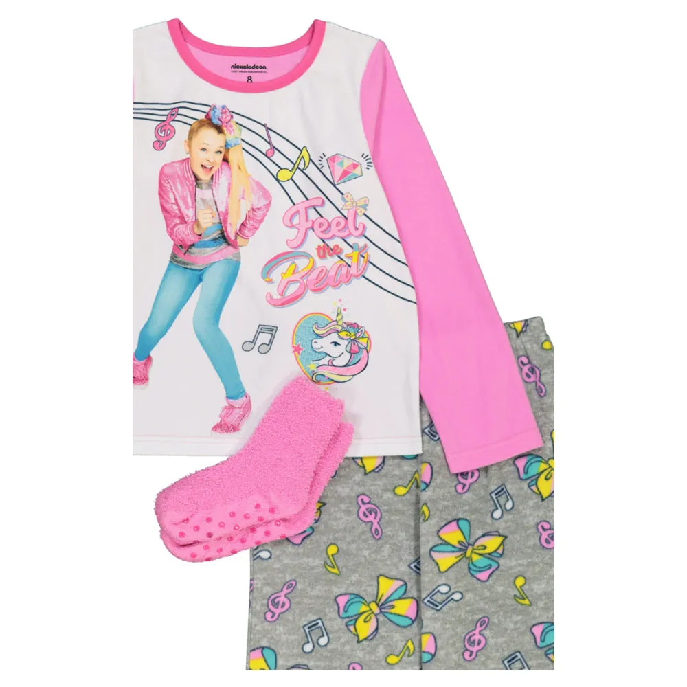Jojo Siwa Girls Pajama Set with Socks, Long Sleeve Top and Pants 3pc PJ Outfit, 4-10, Pink