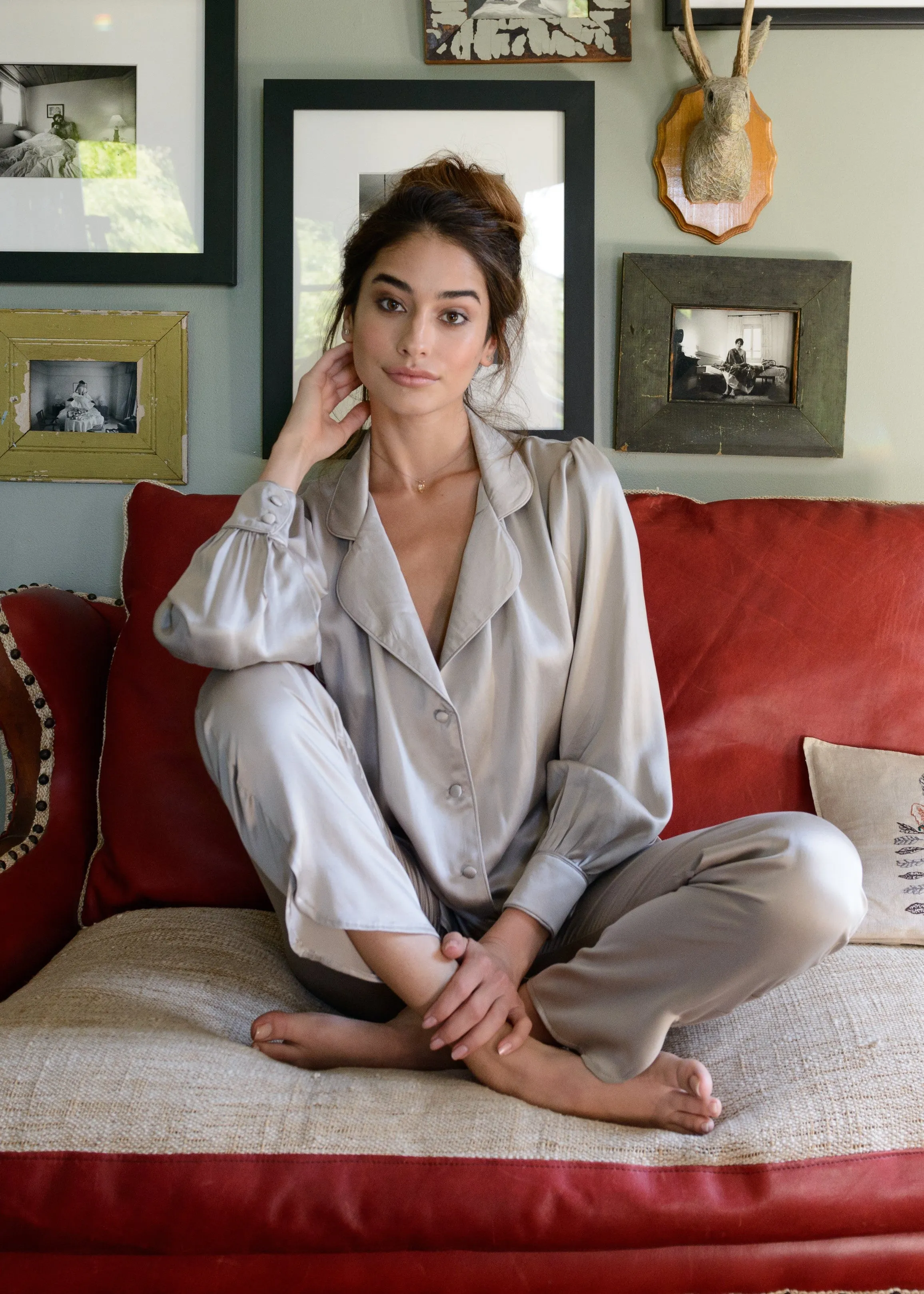 June Pant in Grey Silk