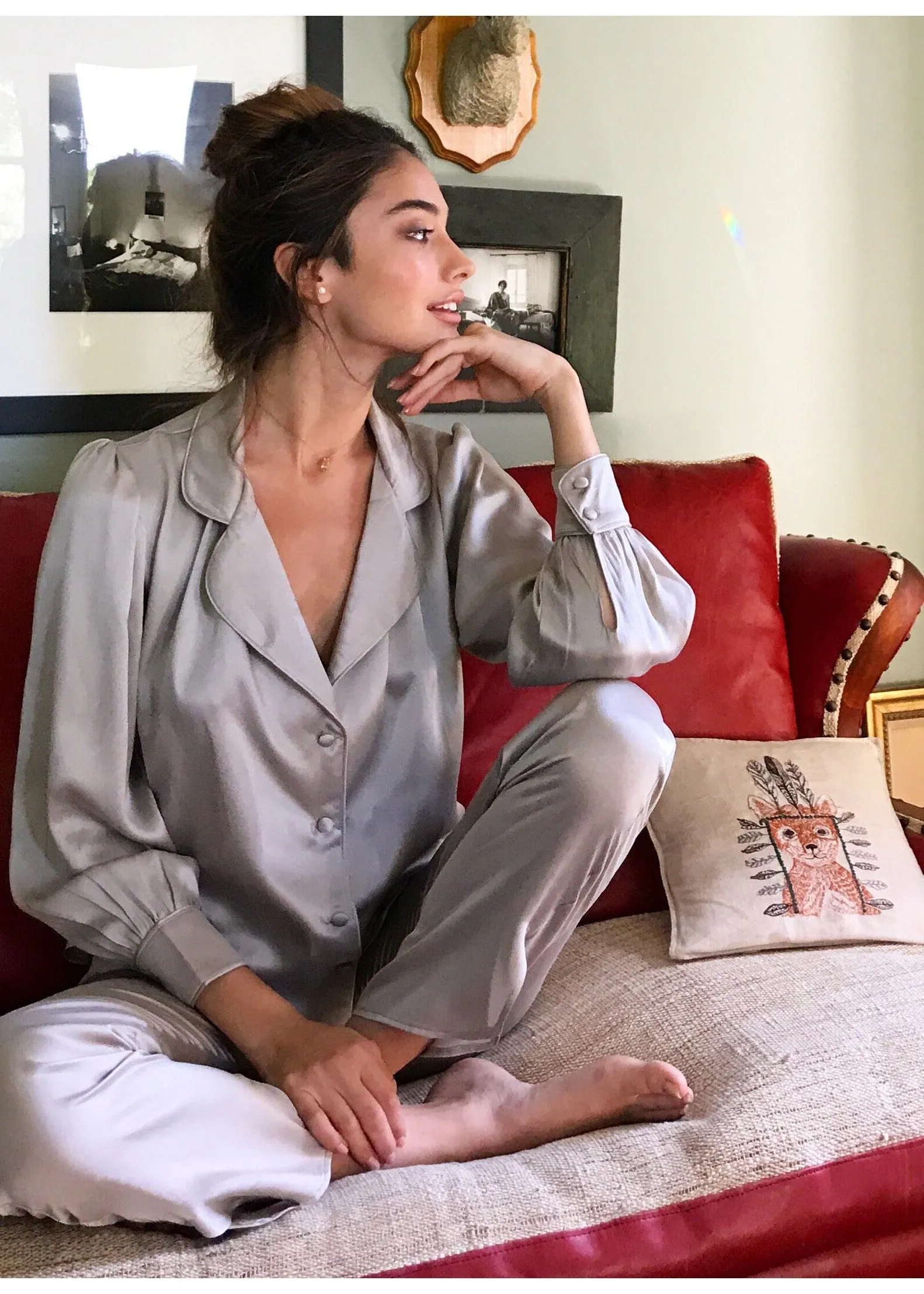 June Pant in Grey Silk