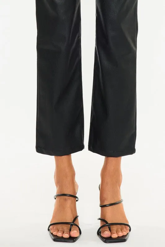 Kan Can HIGH RISE SKINNY STRAIGHT FAUX LEATHER PANTS -KC2075BK