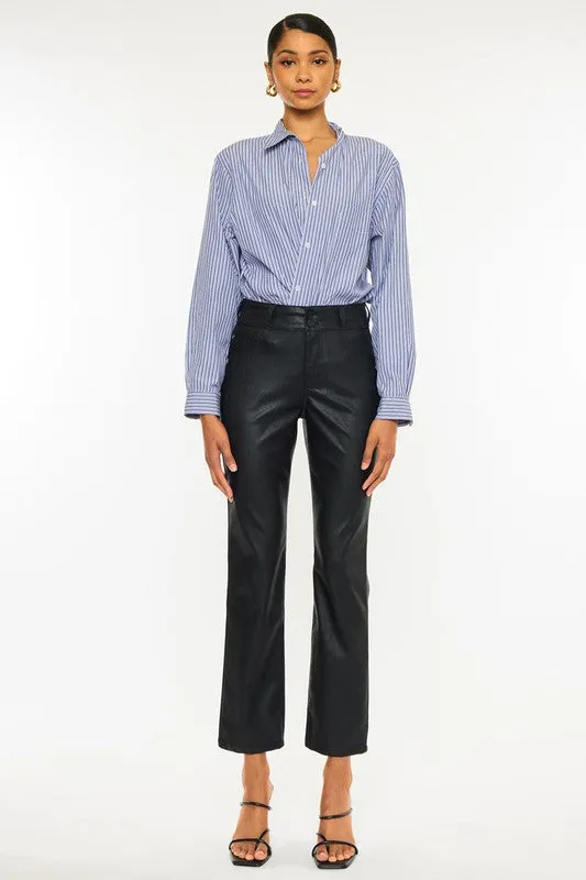 Kan Can HIGH RISE SKINNY STRAIGHT FAUX LEATHER PANTS -KC2075BK