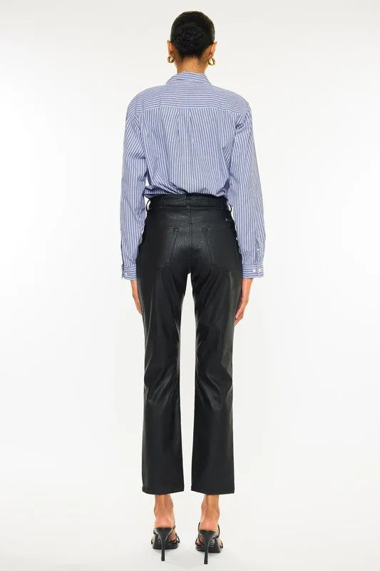 Kan Can HIGH RISE SKINNY STRAIGHT FAUX LEATHER PANTS -KC2075BK