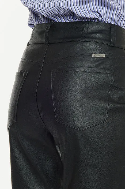 Kan Can HIGH RISE SKINNY STRAIGHT FAUX LEATHER PANTS -KC2075BK