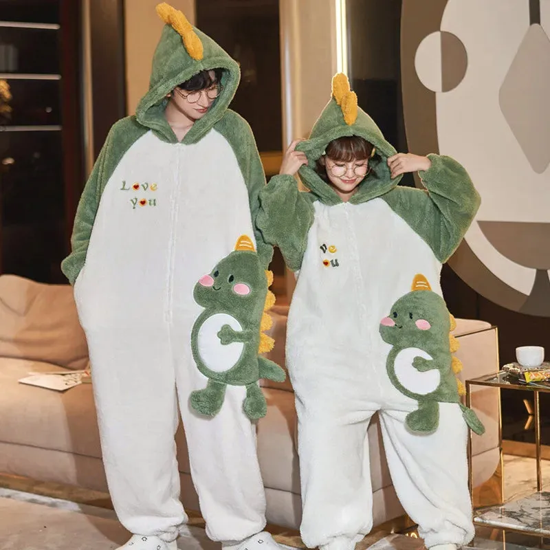 kangaroo Couples Pajamas Jumpsuits  Women Men Adult Winter Thicken Hooded Pyjamas Sleepwear Korean Loose Onesie Soft Warm Home