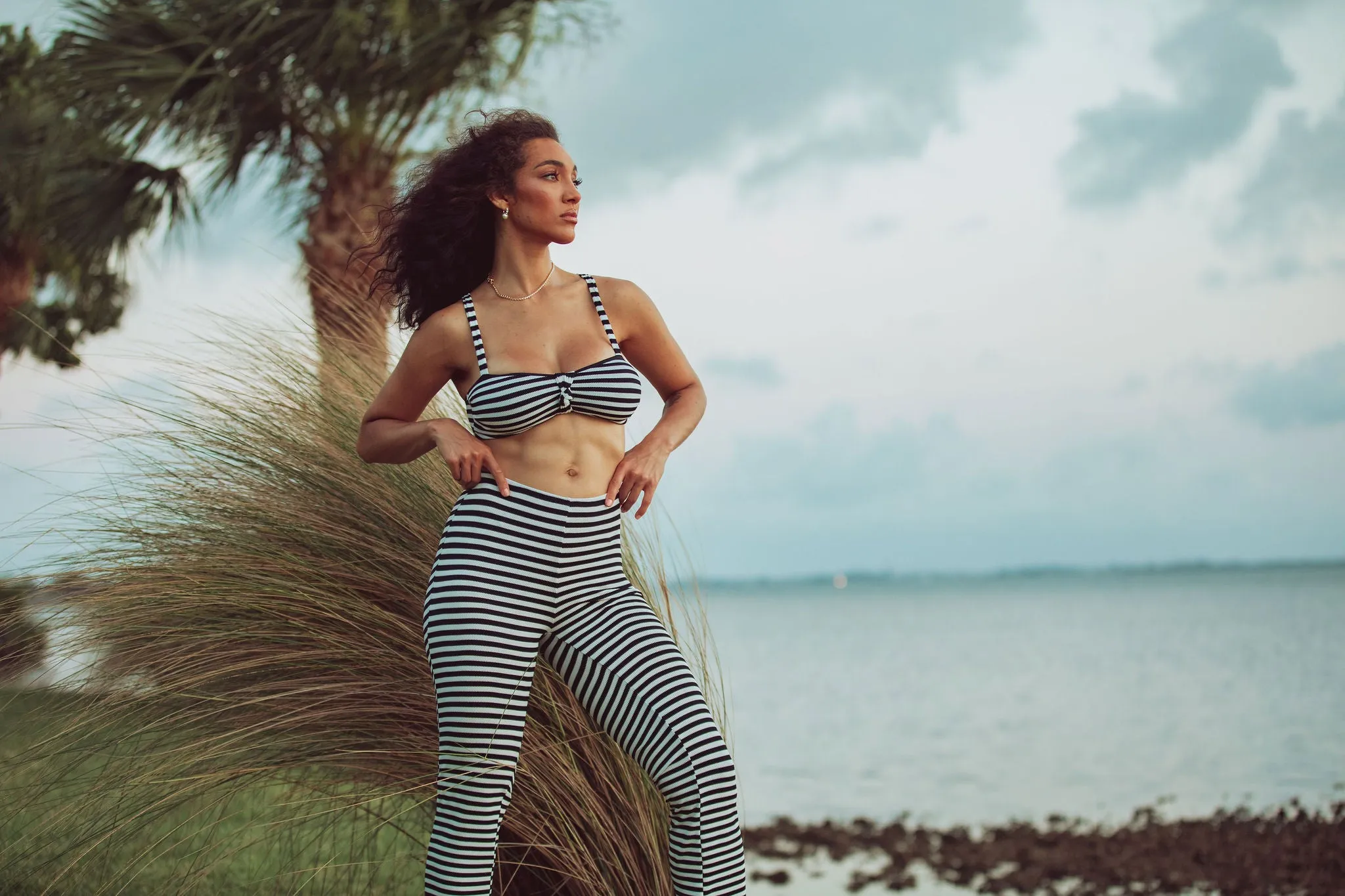 KB SWIM FLARE PANTS RETRO STRIPE