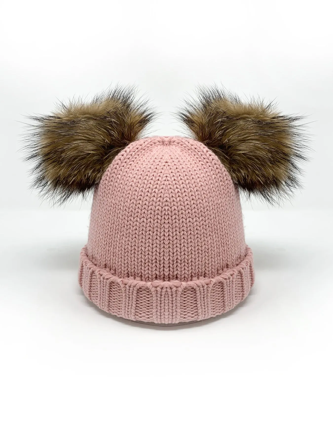 Kids Knitted Faux Fur Double Pom Pom Hat