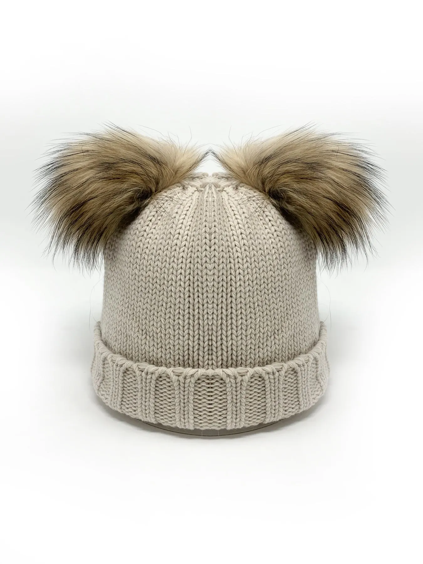Kids Knitted Faux Fur Double Pom Pom Hat