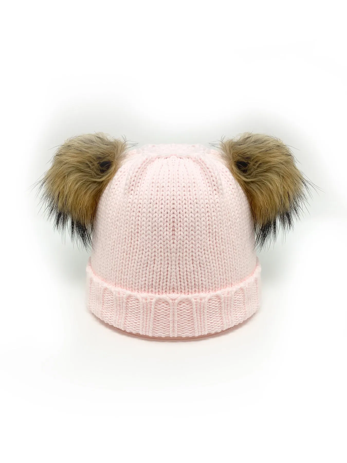 Kids Knitted Faux Fur Double Pom Pom Hat