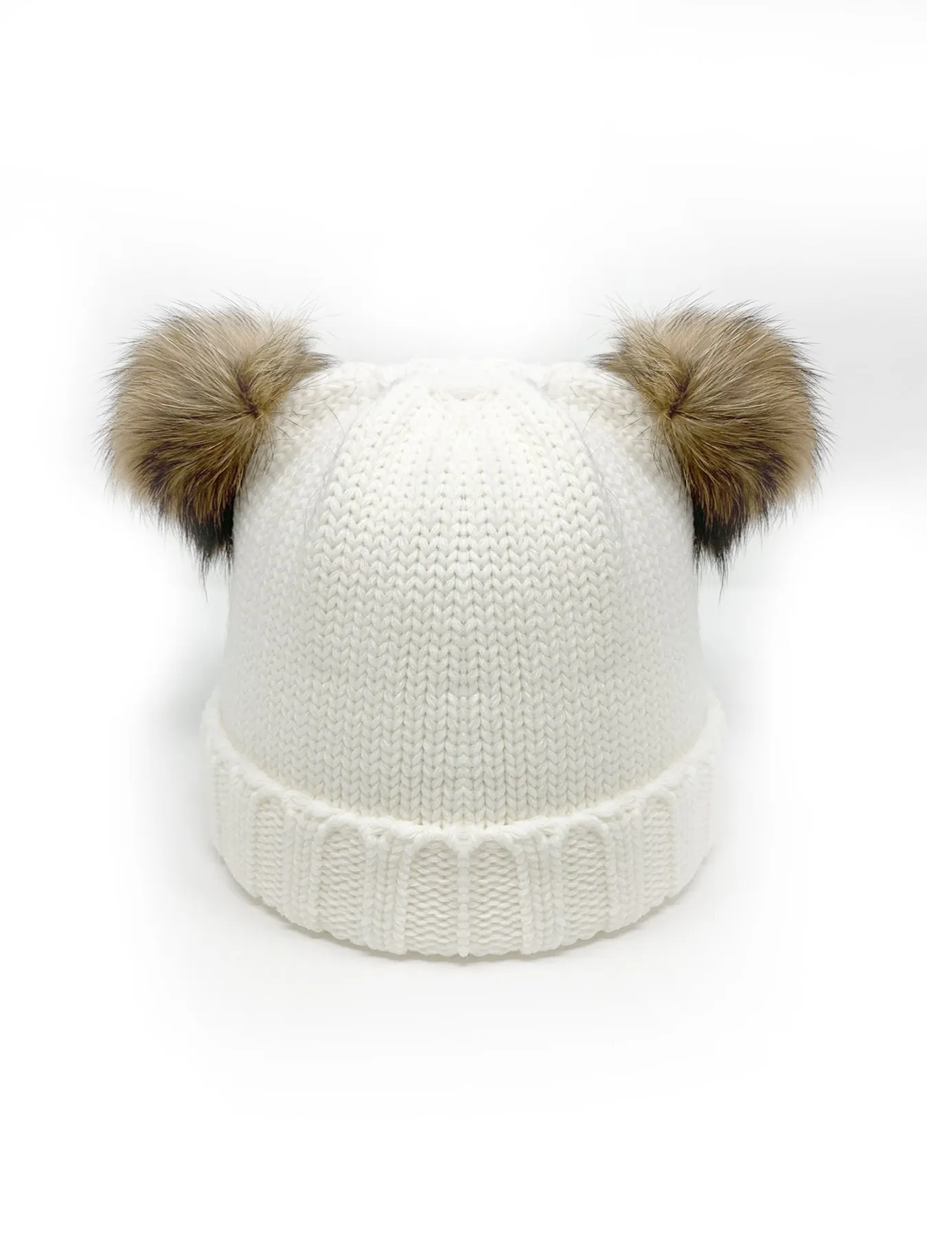 Kids Knitted Faux Fur Double Pom Pom Hat