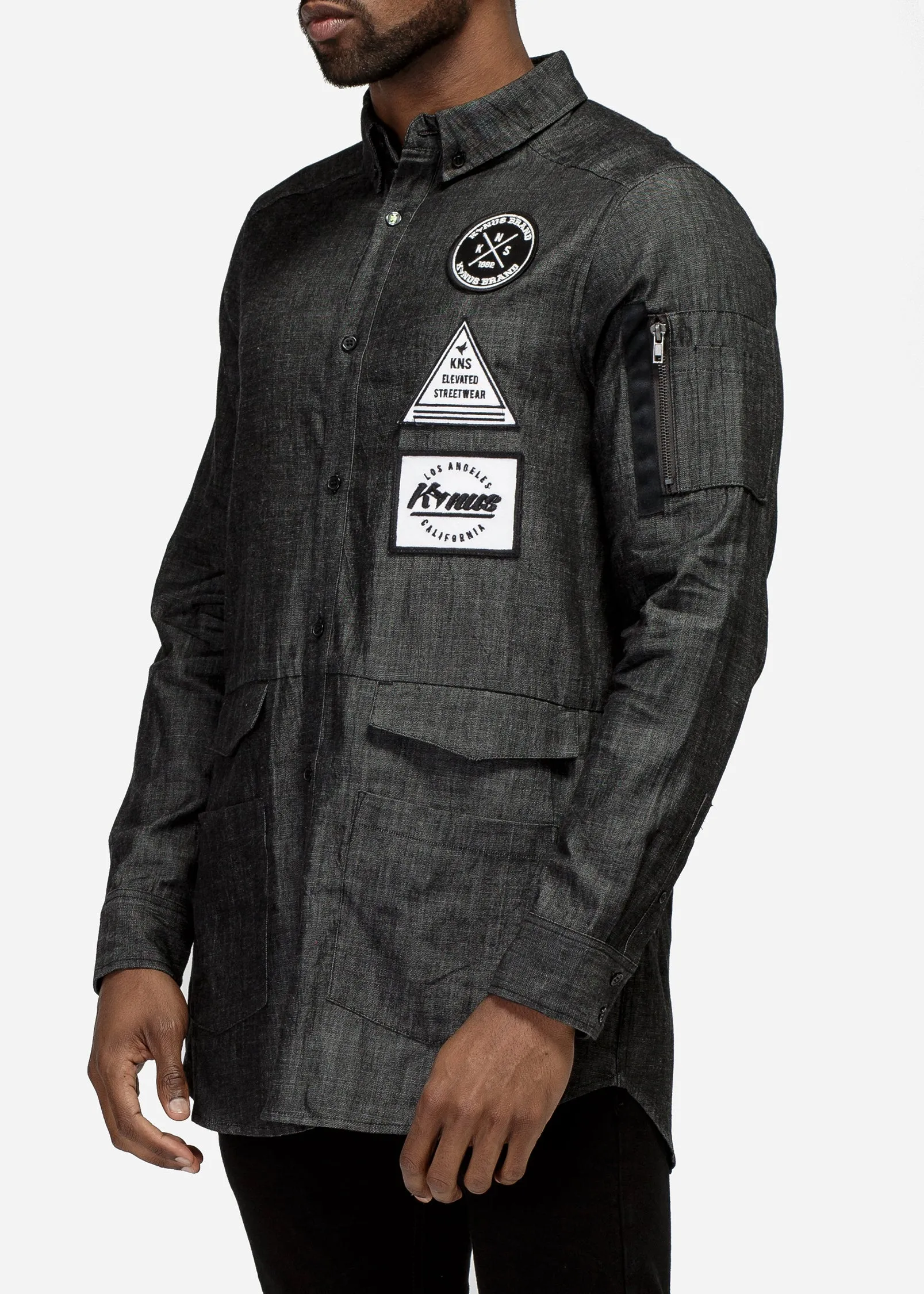 Konus Men's Essential Chambray Button Down Shirt in Charcoal Black