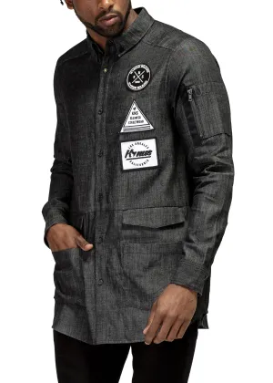Konus Men's Essential Chambray Button Down Shirt in Charcoal Black