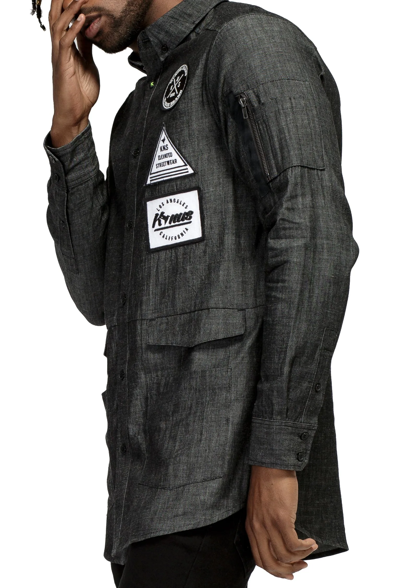 Konus Men's Essential Chambray Button Down Shirt in Charcoal Black