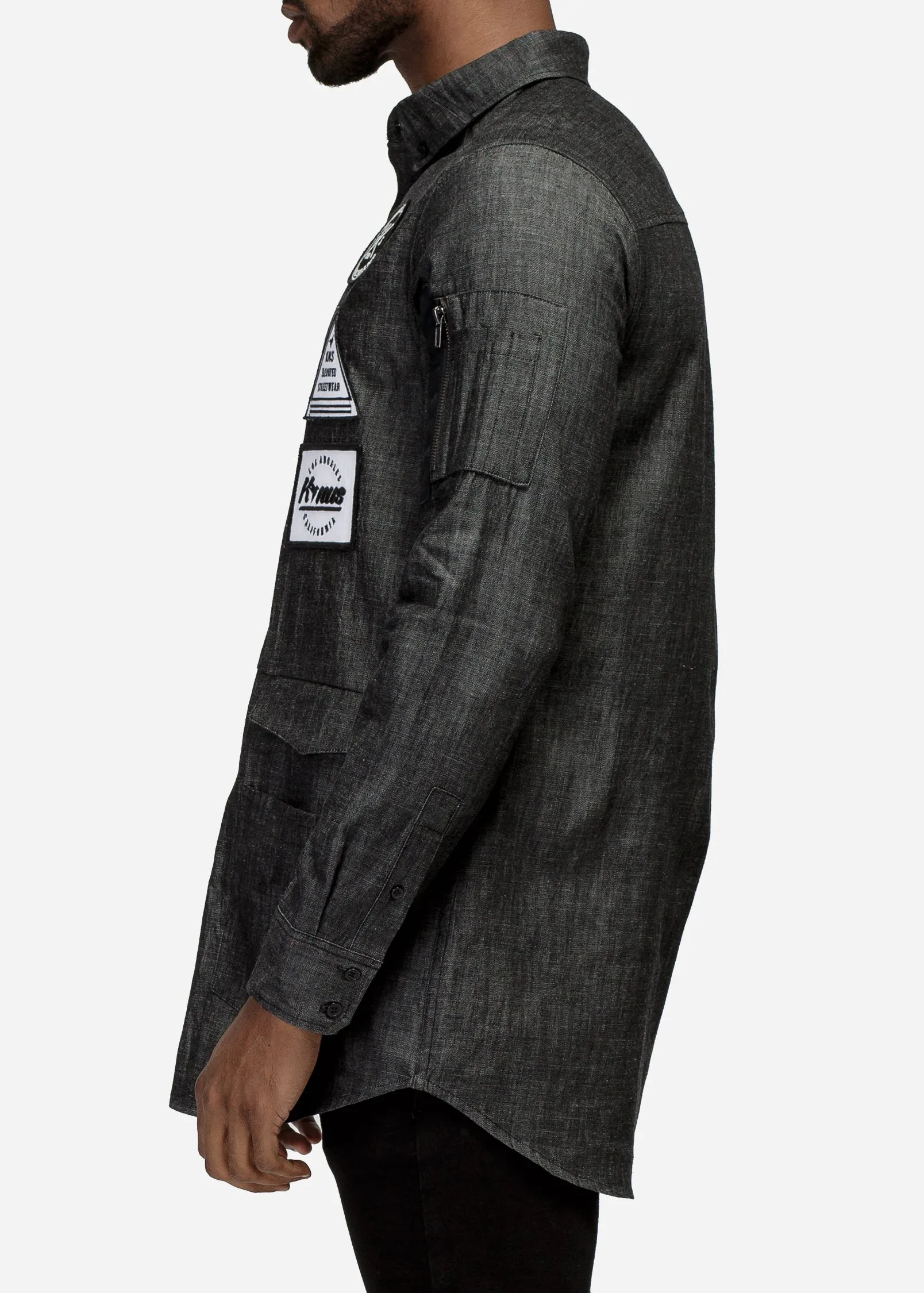 Konus Men's Essential Chambray Button Down Shirt in Charcoal Black