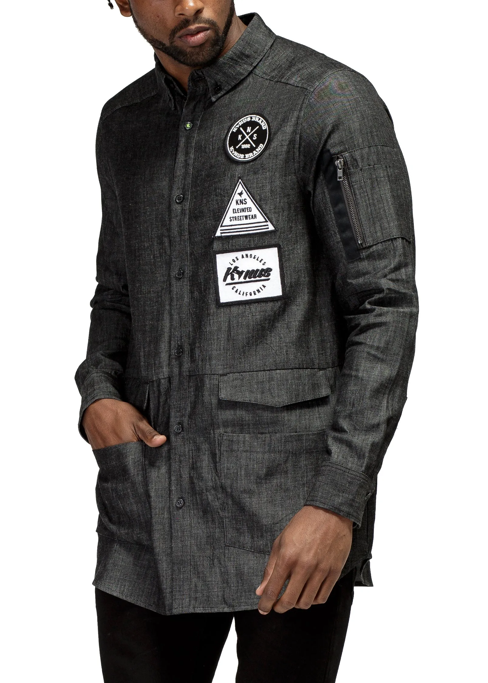 Konus Men's Essential Chambray Button Down Shirt in Charcoal Black