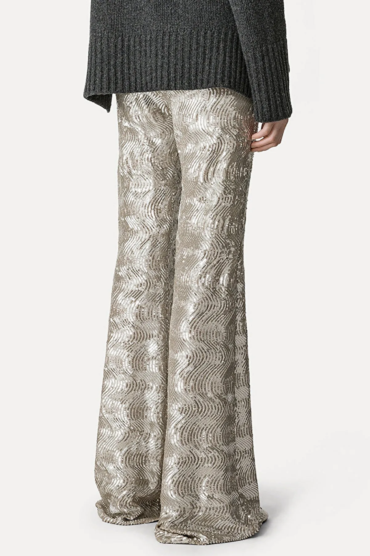 La Danza Del Mare Sequins Flare Pants in Silver