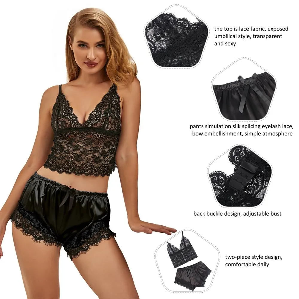 Lace Silk Camisole Home Casual Red Pajamas Set