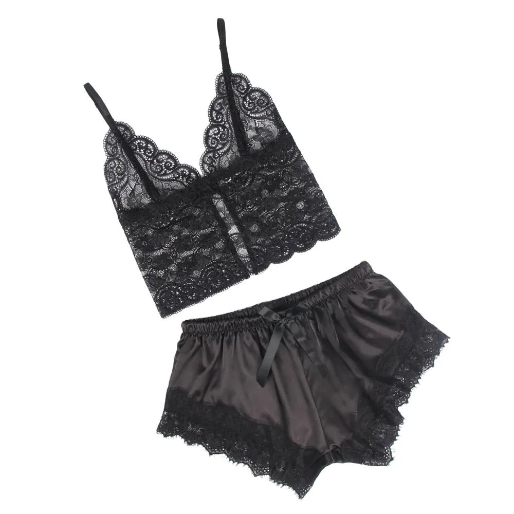 Lace Silk Camisole Home Casual Red Pajamas Set