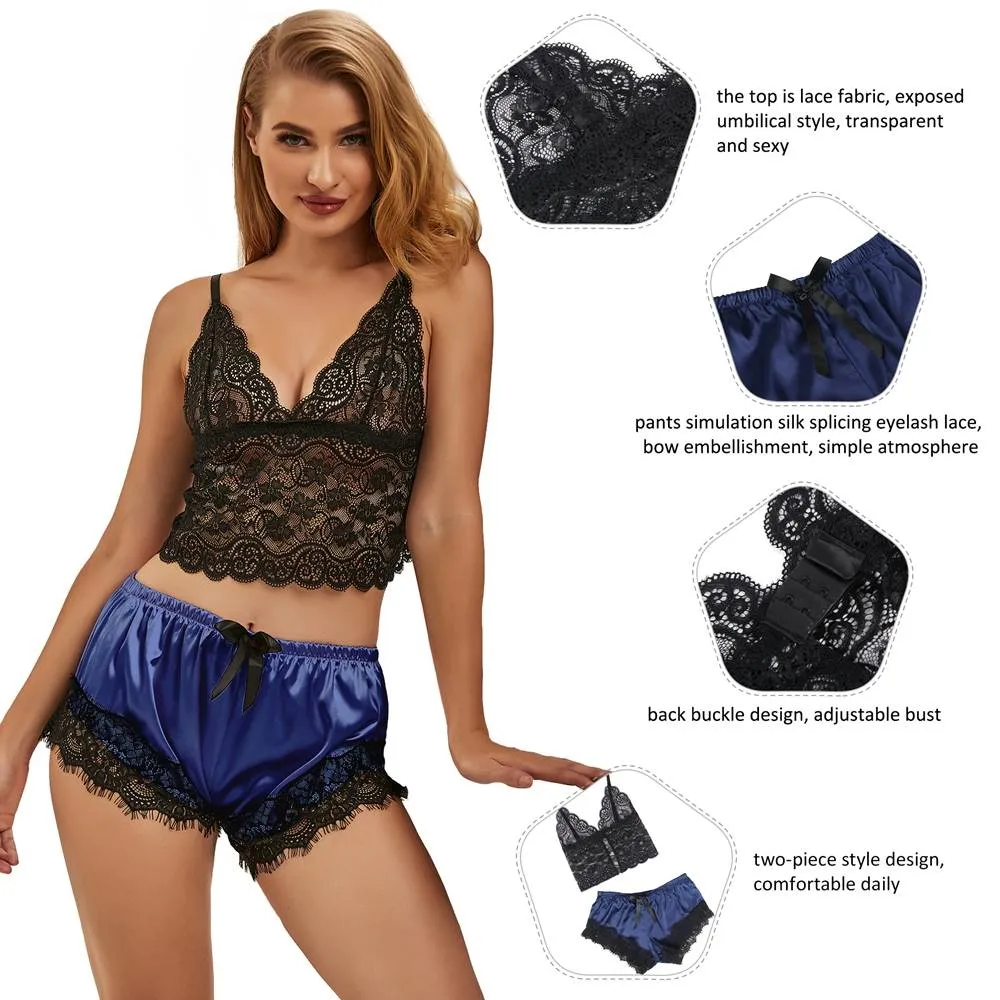 Lace Silk Camisole Home Casual Red Pajamas Set