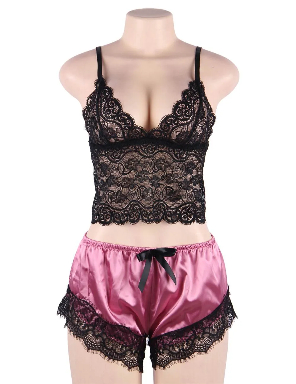 Lace Silk Camisole Home Casual Red Pajamas Set