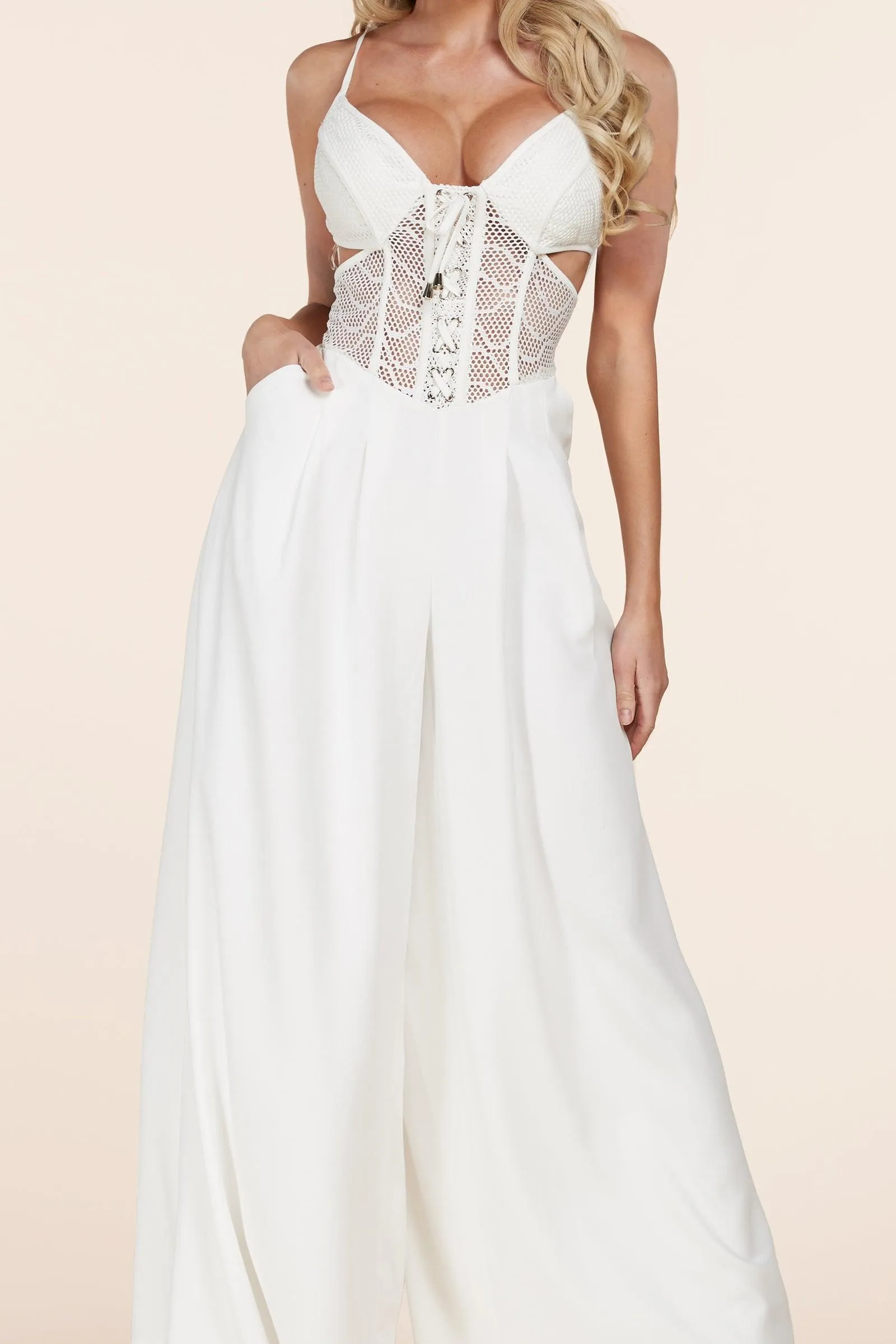 LACE UP WHITE JUMPSUIT