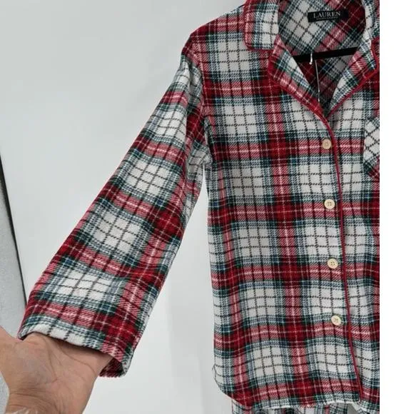 Lauren Ralph Lauren 2-Pc. Fleece Pajamas Set, Plaid, Size S holiday classic