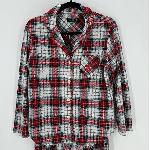 Lauren Ralph Lauren 2-Pc. Fleece Pajamas Set, Plaid, Size S holiday classic