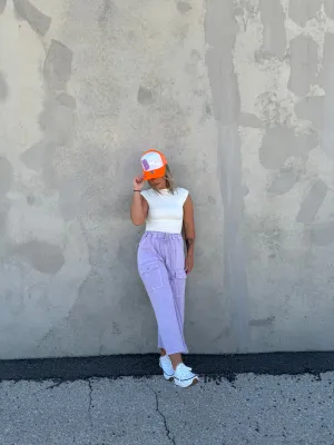 Lavender Cropped Flare Pants