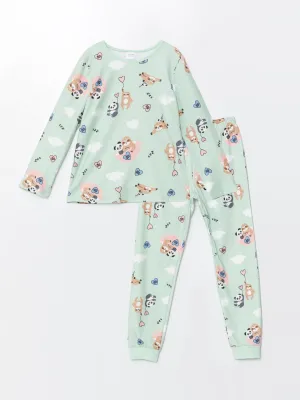 Lcw Kids Turquoise Crew Neck Polar Fleece Girls Pajama Set